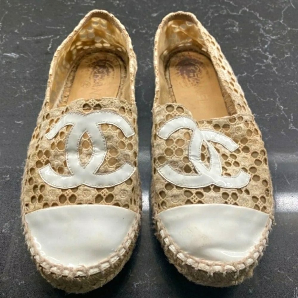 CHANEL Beige and White Espadrilles